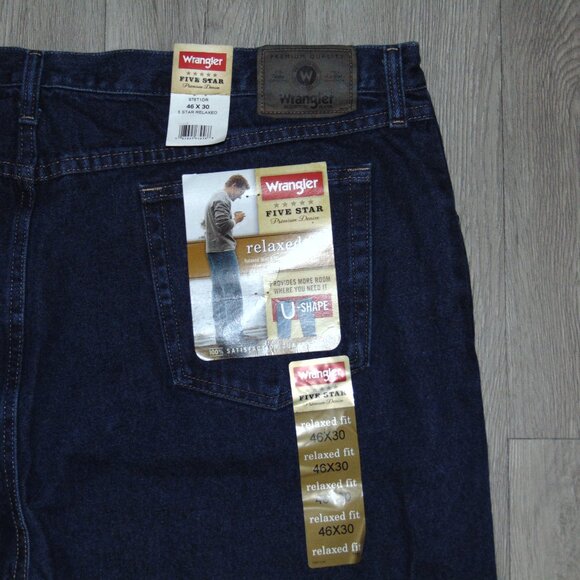 Wrangler Mens Jeans Premium Denim Pant Size 46X30 5 Star Relaxed Fit Cotton Blue - Picture 12 of 14